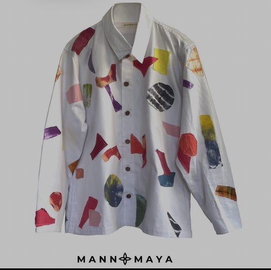 Tie dye patchwork poetry shacket